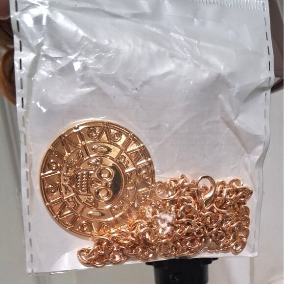 Curly Brown Rockstar Wig Gold Sunglasses Mustache Chain Rocker 80s Costume NEW - Picture 3 of 7